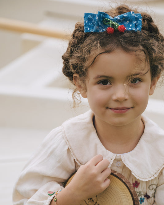 Black Forest Whimsy - Wild Berry Denim Bow Clip, Bow Headband